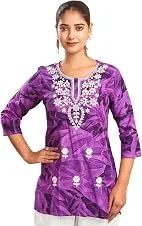 Sanisa Women's Rayon Chikankari Embroidery Short Straight Kurti (479K287N-M_Purple6)
