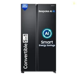 Samsung 653 L, 3 Star, Frost Free, Double Door, Convertible 5-in-1 Digital Inverter, Side By Side AI Enabled Smart Refrigerator with WiFi (RS76CG8003B1HL, Black Matte/Black DOI)