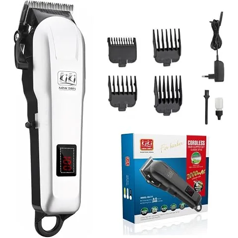 KIKI NEW GAIN NG-777 Salon Series Professional Cordless Hair Clipper Digital Display 6000 RPM Powerful magnet Motor High Carbon steel 4 Guide Comb Tap