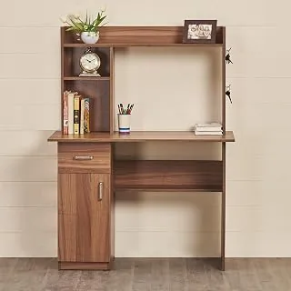 Quadro NXT Study Desk with Flap | Engineered Wood, Walnut Finish | Brown