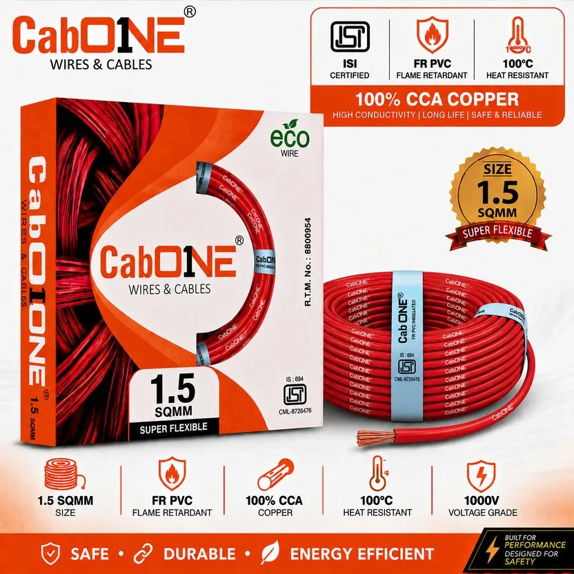 CabONE Lite 1.5 Sqmm CCA Copper Wire | 90m | Single Core | FR PVC...more