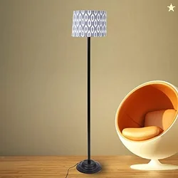 tu casa Floor Lamps Black Metal Base with Blue/Black Cotton (Ikat Print) Shades for Home Dcor, Bedrooms, Living Room, Gifting, Diwali Decoration, Din