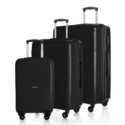 HRX Icon 3Pc Set Haileys Black Polypropylene Hard Shell Suitcase Set - Premium Travel Trolley Bags with 4 Spinner Wheels, Number Lock & Water Resistan
