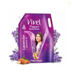 Vivel Fragrant Body Wash, Lavender & Almond Oil Shower Gel, 1300ml Supersaver XL Refill Pouch, Moisturizing Bodywash, Soft & Smooth Skin, Effective Cleansing, For Women & Men