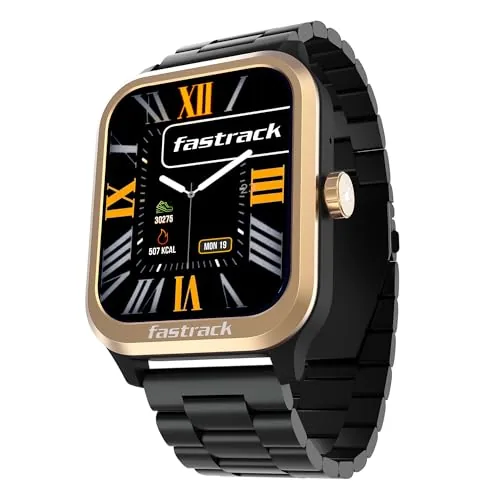 Fastrack Jupiter Retro 1.83" Display Smart Watch with BT Calling, Functional Crown, Metal Strap, 100+ Sports Modes, Health Suite, IP68  Smartwatch for Man & Women Latest (Black & Chrome)