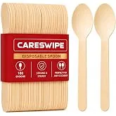 Careswipe 160 mm, 100 Pack Disposable Spoons | Wooden Dining Flatware | Ideal for Kids Birthday, Wedding & Party