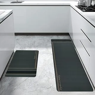Anti Fatigue Kitchen Rug | Sets 2 Piece Charcoal Grey | Non Slip Kitchen Mats for Floor Cushioned Kitchen Rugs & Mats Waterproof Comfort Standing Mat
