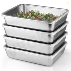 VROKLA 2pcs Stainless Steel Food Storage Containers with Clear Lids, Food Serving & Baking Stackable Snack Tray for Kitchen, Microwave, Freezer, BBQ P