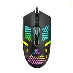 Ant Esports GM1103 Wired Gaming Mouse, 800-3600 DPI Adjustable Optical Sensor, RGB Multicolor Backlight, 4 Buttons, Ergonomic,1.5m Cable, 3300 FPS, Li