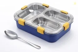 3 Compartment Lunch Box Insulated Air Tight BPA Free Lunch Box, Stainless Steel 100% Leak Proof Lunch Containers with a Fork, a Spoon and a Pair of Ch
