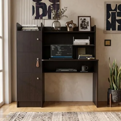 Andca Imagine Foldable Study Table with 1-Door Side Cabinet & Hutch - Space-Saving Computer Desk for Home Office | Premium En