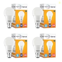 wipro Garnet Base B22 12-Watt LED Bulb (Cool Day Light) - Pack of 4