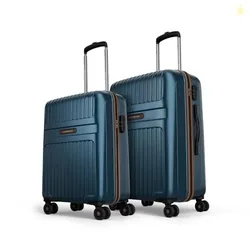 Aristocrat Atlas Set of 2 (Cabin+Medium) Hard Case Trolley Bags, Blue | 8-Wheels, Durable Case, Spacious, Combination Lock, Sturdy Zipper, Lightweight