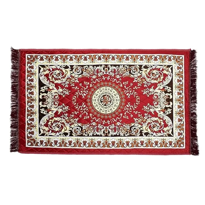 BENAVJI Traditional Floral Printed Carpet Rug for Living Room | Soft Floor Mat with Decorative Tassel Border | Anti-Skid Multipurpose Area Rug for Bedroom Hall & Home Dcor (Pack of 1, Maroon)
