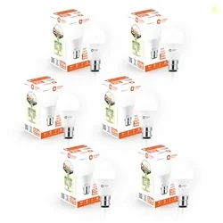 12W High Glow LED bulb| 180-degree wide beam angle| Voltage surge protection up to 4 kV| 6500K, Cool White| B22d base| Made in India| Pack of 6