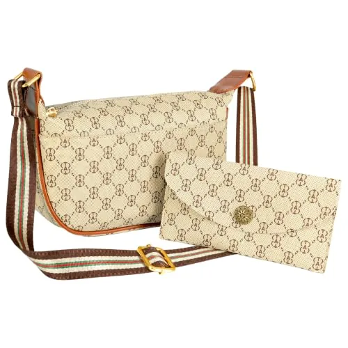 Storite Women's PU Leather Sling Bags With Pouch Crossbody Ladies Shoulder Purse For Travel-Beige(20x10.7x8 cm)