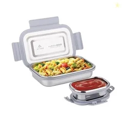 ATTRO Lunchmate Stainless Steel Lunch Box with 1 Small Container Airtight Spill-Proof BPA Free Food Grade Ideal for Office, School, Picnic, 800ml+180m