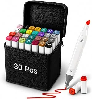 Corslet Dual Tip Colorful Art Markers Sketch Pens 30 Colors with Carrying Case For Painting Sketching Calligraphy Drawing, Chisel & Fine Tip Permanent