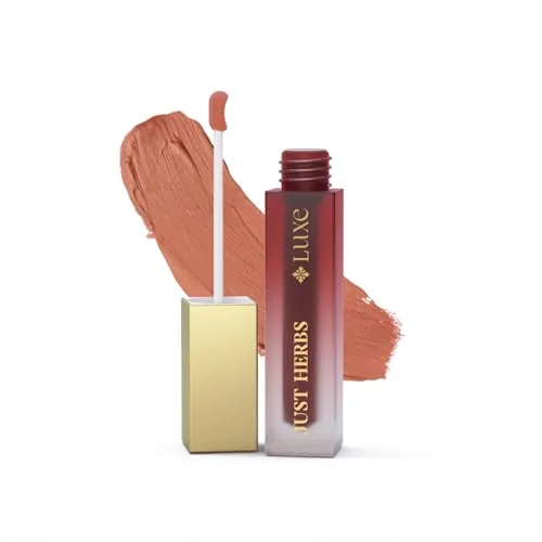 Just Herbs Luxe Dream Muse Mousse Liquid Lipstick | Luxury Makeup | Velvet Matte | Long Lasting & Transferproof Formula | Ayurvedic Lipstick  3.5 ml (04 AMBER HONEY)