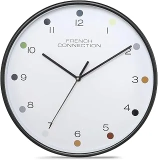 French Connection Elegant Decorative Analog Wall Clock White Dial with Black Case - Size 12 inches - FCWC05-A