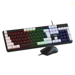 Frontech Quantum Striker Gaming Combo, Rainbow Backlit Keyboard with Optical Mouse, 2400 DPI Adjustable, 4 Button Mouse, USB Plug & Play, 104 Keys, 1