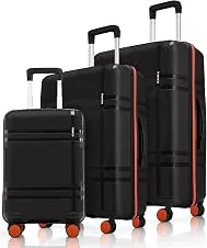 HRX Helium 3-Piece Luggage Set Haileys Black Polypropylene Hard Shell Suitcase Set - Premium Travel Trolley Bags with 8 Spinner Wheels, Number Lock &