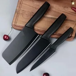 3 Piece Kitchen Knife Set, Black Stainless Steel Professional Chef Knife Set, Ergonomic Non-Slip Handles, Multipurpose for Chopping, Slicing & Cutting