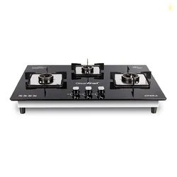 GREENCHEF Opera Hob top three burner gas stove  Auto Ignition, Toughened Glass, LPG Compatible, Sleek and compact design