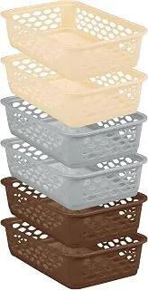 RATAN PLASTICWARE Diana Tray for Storage (Medium)-Pack of 6 (Brown&Grey&Beige) | Desk Basket/Organizer for Staitionary, Jwellery, Tool, Cabinet Organi