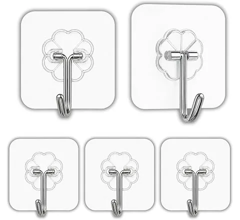 CREDEX Flower Adhesive Wall Hooks - Set of 5 Self Adhesive Hooks for Kitchen, Bathroom and Bedroom, No Drilling