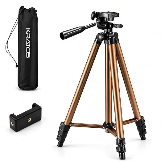 Kratos 51 Inch/130CM Aluminum Tripod Stand with 360 Rotatable Mobile Holder & Handle Adjustable Tripod for Smartphones, DSLR, Photography & Video Shooting (Version-2)