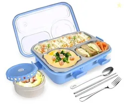 TEC TAVAKKAL Lunch Box 3 Compartment Leak-Proof BPA Free Stainless Steel, Lunch Box for Kids, Lunch Box for School & Office with a Fork, a Spoon and a