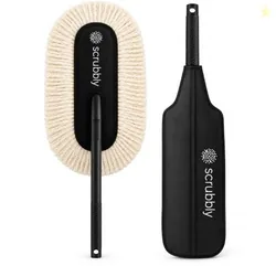 Scrubbly Car Duster - Lint-Free & Scratch-Free Car Cleaner Brush with Long Handle - Car Dust Cleaner Features Paraffin Wax Coating for 2X Better Cleaning Performance - Car Cleaning Brush for Exterior