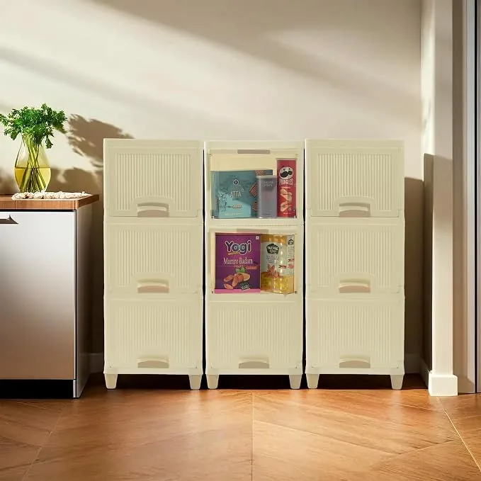 Urbane Home 9 Units Cabinet Storage Organizer (3 + 3 + 3) | Multipurpose Folding Storage Racks | Clothes Drawer Organizer for Wardrobe | Ivory