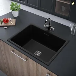 Johnson Qubix Black Quartz Kitchen Sink with Waste Coupling | 24"x 18"x 9.5" | 5 Years Warranty | Durable and Stylish Quartz Sink for Modern Kitchens