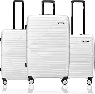 Kyoto 3-Piece Luggage Set White Polypropylene Hard Shell Suitcase Set - Premium Travel Trolley Bags with 8 Spinner Wheels, Number Lock & Water Resista