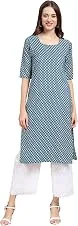 Pinkmint Women's Crepe Turqouise Color Floral Printed Straight Kurti (530351-XL)
