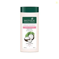 Biotique Creamy Coconut Deep Nourish Body lotion For Extra Dry Skin | Heals, Repairs, and Soothes the Skin | Moisturizing and Skin-Humidifying | 100%