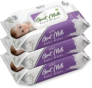 Novel Goat Milk Baby Wipes 72 Wipes x Pack of 3 (216 Wipes) | Caprae Lac, Aloe Vera, Vitamin E Enriched | pH Balanced, Alcohol, Hypoallergenic & Parab