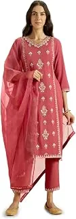 Women's Embroidered Kurta Set with Dupatta - Festive Kurta Set for Women Polyester