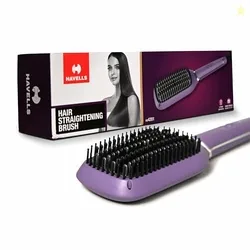 Keratin Infused Hair Straightener Brush With Temperature Control For All Hair Types | 50 Watts | 2 Years Guarantee | Stunning Purple | Hs4201
