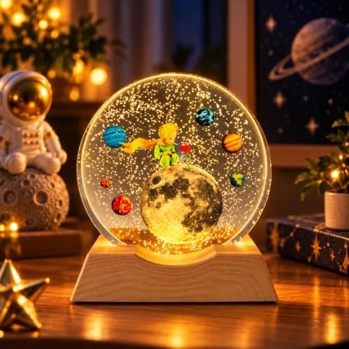 One94Store 3D Acrylic LED Night Light  Warm White & Moon and Stars Design with Durable Plastic Base, Decorative Table Lamp for Bedroom, Living Room,