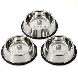 Pets Empire Dog & Cat Bowls Stainless Steel, Pack of 3, Anti-Skid Feeding Bowls for Food & Water, Heavy Duty Metal Pet Bowl, Rust Proof, Dishwasher Sa