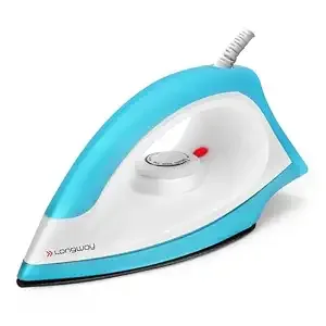 Longway Kwid Light Weight Non-Stick Teflon Coated Dry Iron Electric Iron for Clothes | 2 Year Warranty| (1100 Watt, Blue)