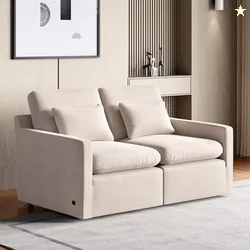 Nolan Fabric 2-Seater Sofa with Cushions | Sofa for Living Room | Solid Wood | Beige | 1 Year Warranty