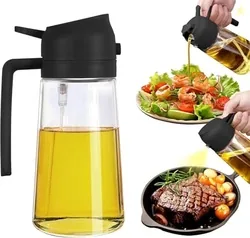 SITOVI 2-in-1 Glass Oil Sprayer and Dispenser Bottle  500ml Capacity | Multi color Lid | Refillable Kitchen Tool for Cooking, Frying, BBQ, Salad, Bak