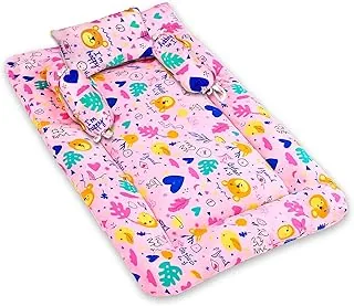 GLUN 4 Piece Newborn Baby Cotton Bedding Set, Pink Colour for Girl (1 Bed, 2 Round Pillow, 1 Head Shaping Pillow), High Quality Fibre Cotton, Materni