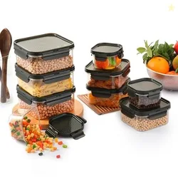 CELLO Modulock Pet Storage Container For Kitchen Set of 9 Pcs, Black (1000ml x 3, 600ml x 3, 260ml x 3) | Freezer & Fridge Safe, Airtight Pet Kitchen