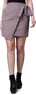 Casual Mini Checks Print Wrap-Up Skirt for Women | Wrap-Up Ruffle Skirt Short for Women with Waist Belt| Ruffle Skirts for Women