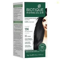 Herbcolor Conditioning Hair Colour l Ammonia Free Hair Color l 9 Organic Herbal Extracts l Natural and Healthy Shine l 50g + 110ml| Natural Black 1N (